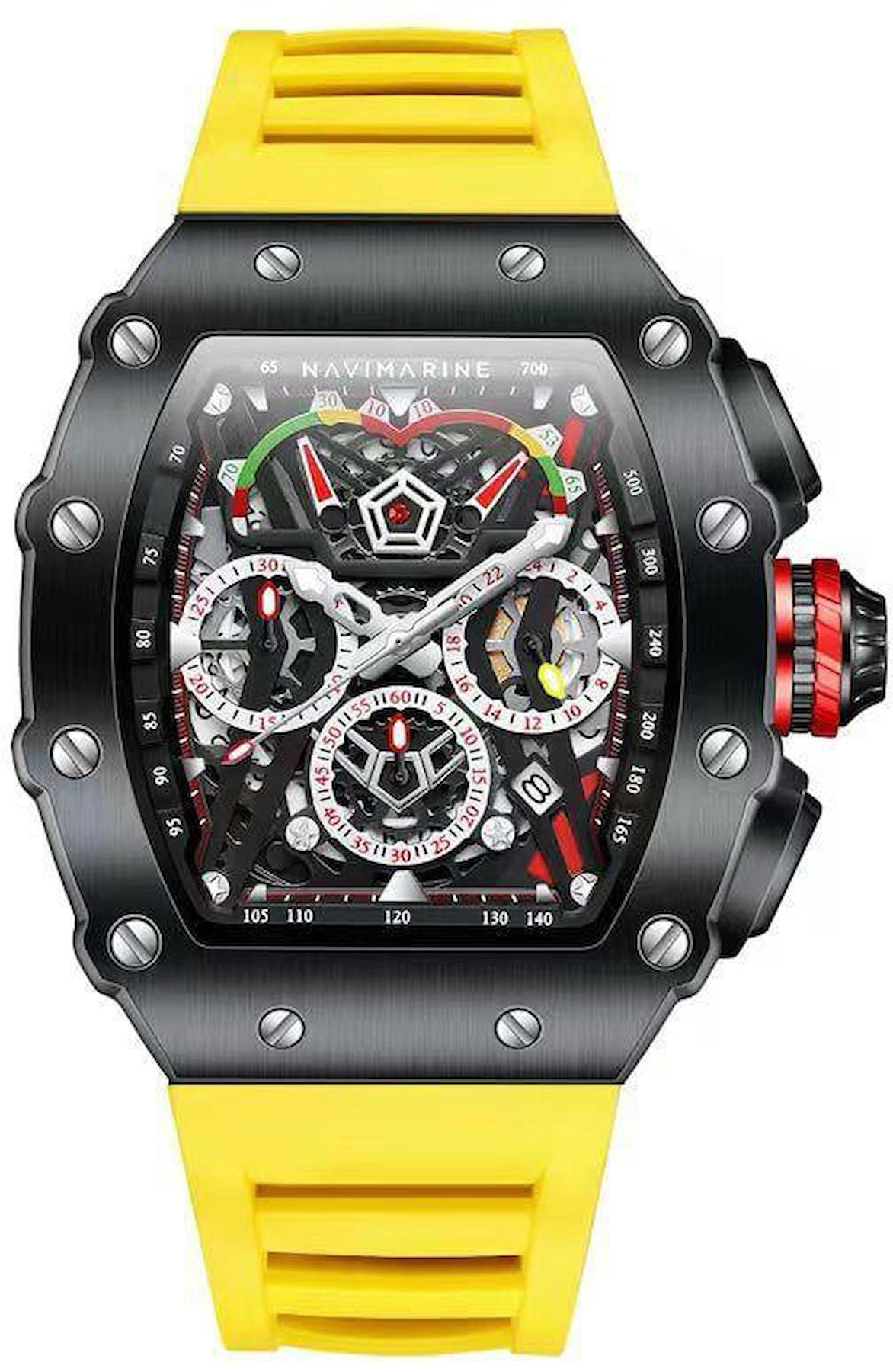 Navimarine AZSE03 Takvimli 44 mm Sarı Silikon Kordon Analog Kol Saati