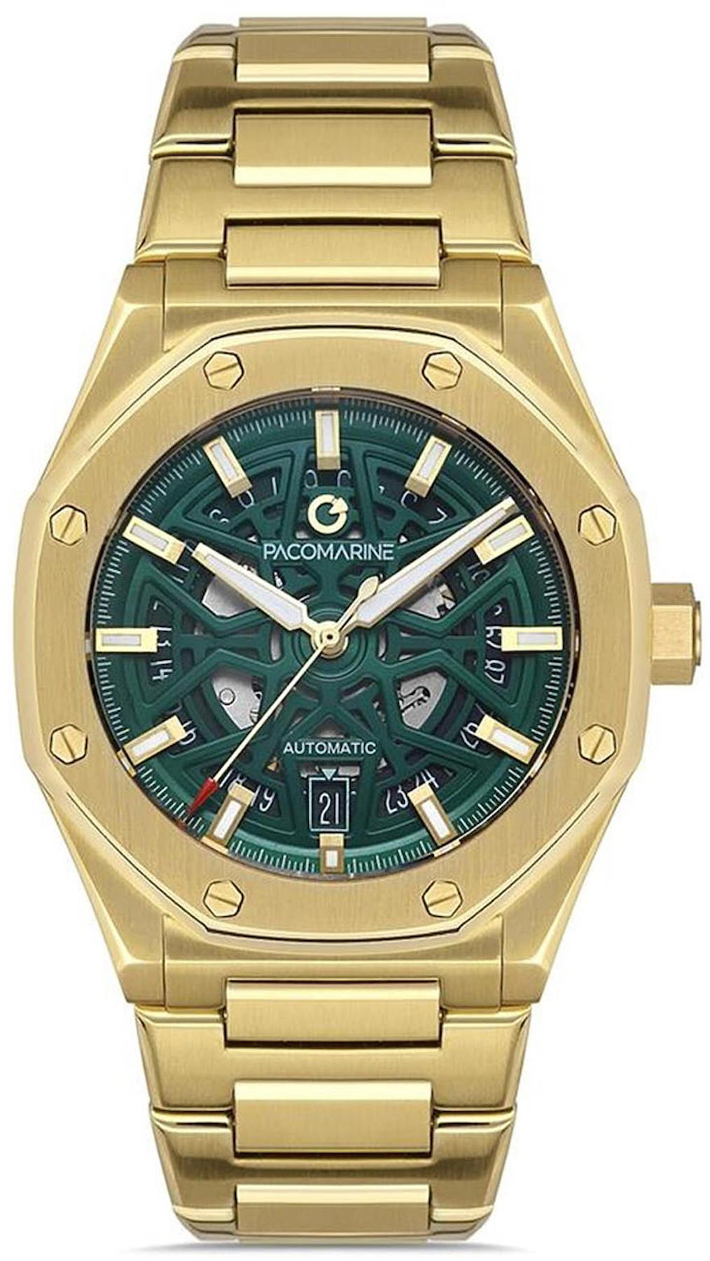 Pacomarine PM.20202.07 Takvimli 42 mm Altın Çelik Kordon Analog Kol Saati