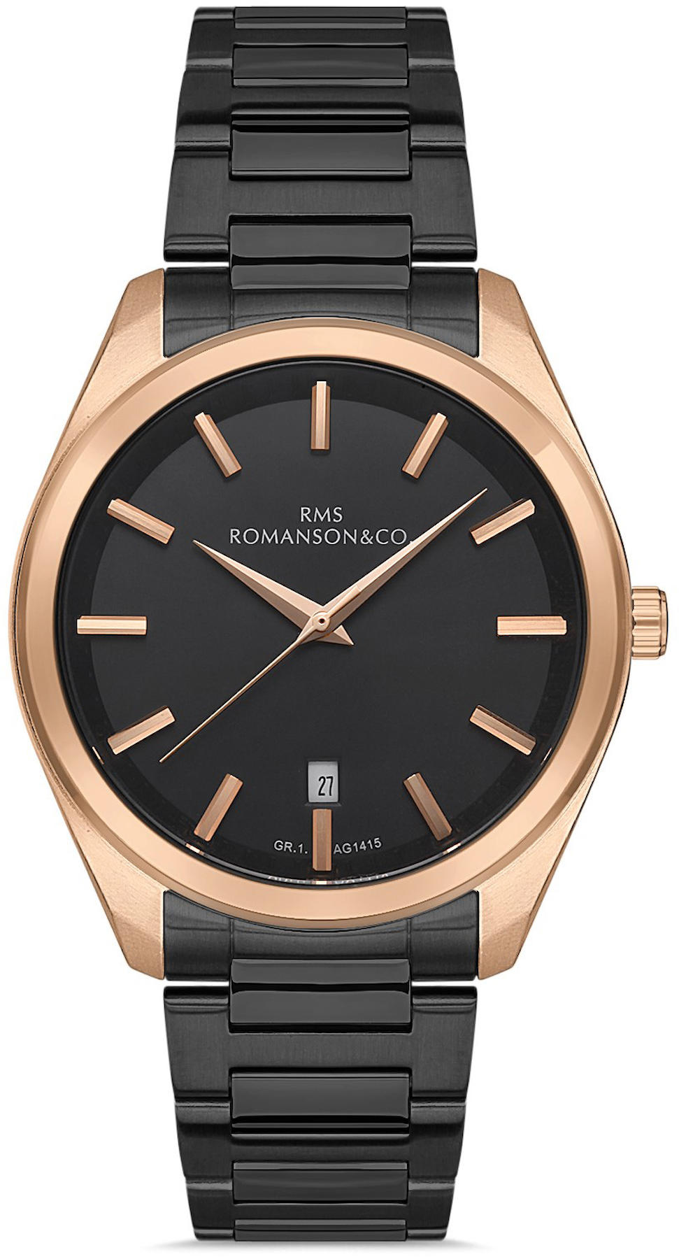 Romanson GR.1.AG1415.04 Takvimli 42 mm Siyah Çelik Kordon Analog Kol Saati