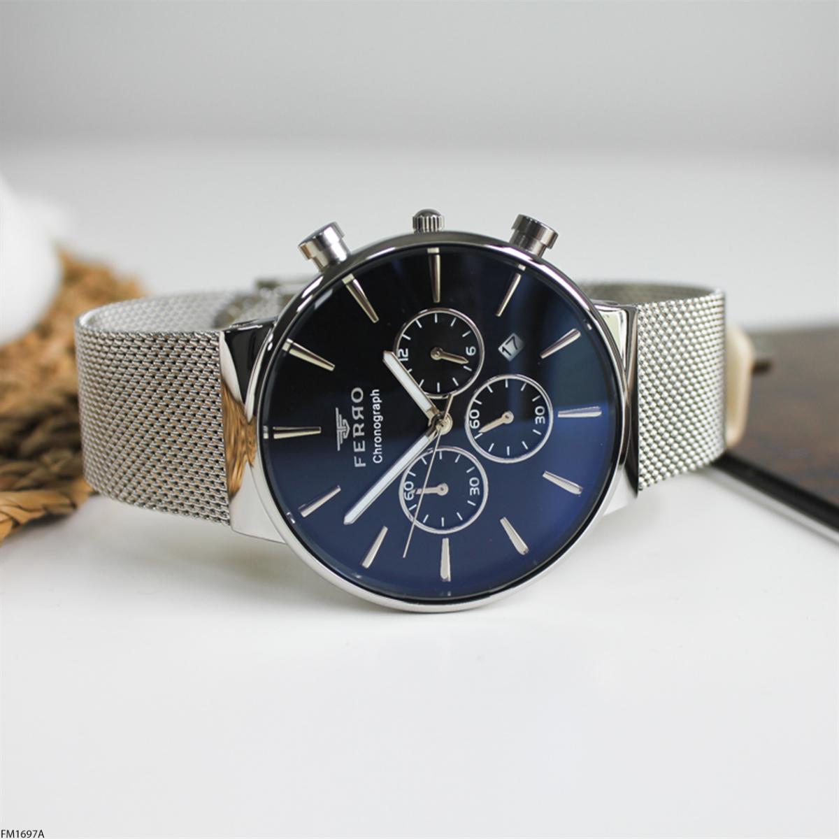 Ferro FM1697A Takvimli Metal Kordon Analog Erkek Kol Saati