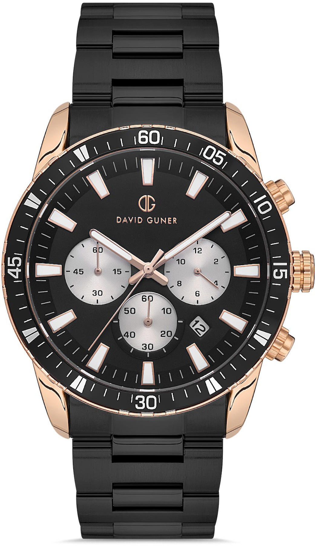 David Guner DG-8529GA-R2 Takvimli 42 mm Siyah Çelik Kordon Analog Kol Saati