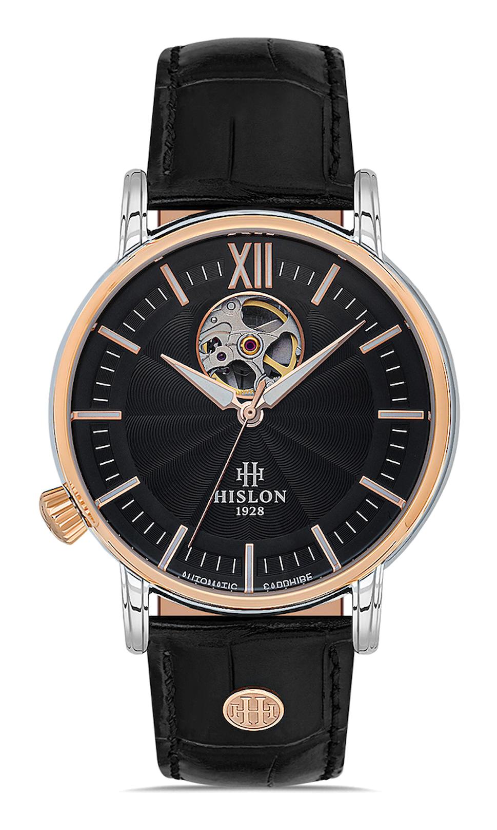 Hislon SD140T-04BR 41 mm Siyah Deri Kordon Analog Erkek Kol Saati
