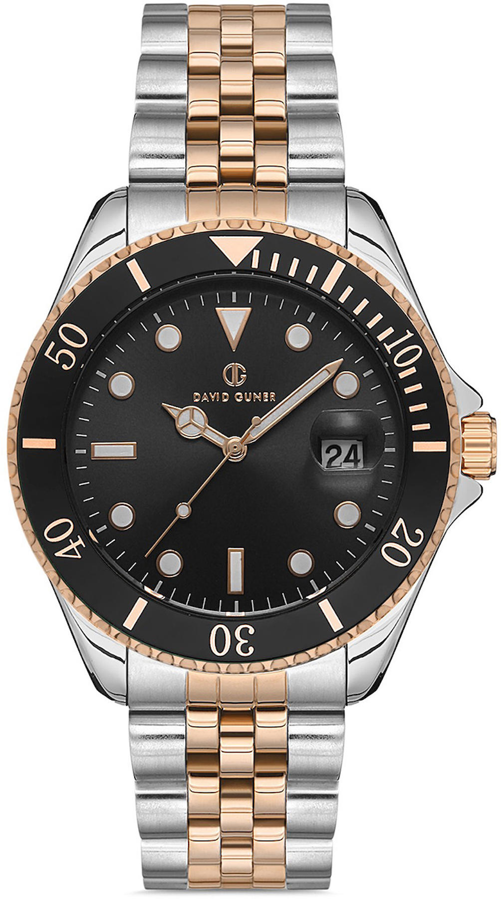 David Guner DG-8230GA-E2 Takvimli 42 mm Altın-Çelik Kordon Analog Kol Saati