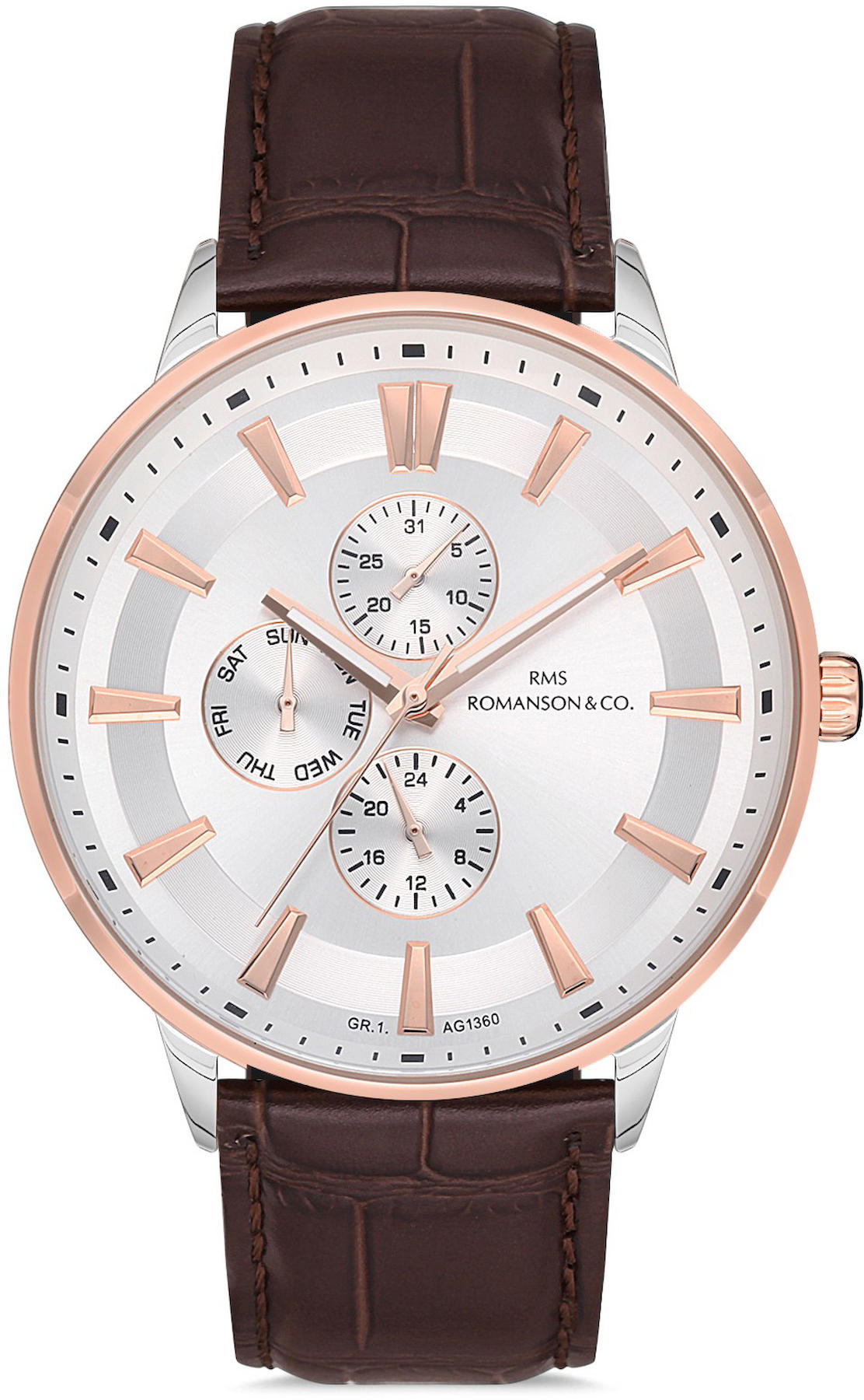 Romanson GR.1.AG1360.04 Takvimli 42 mm Kahverengi Deri Kordon Analog Kol Saati