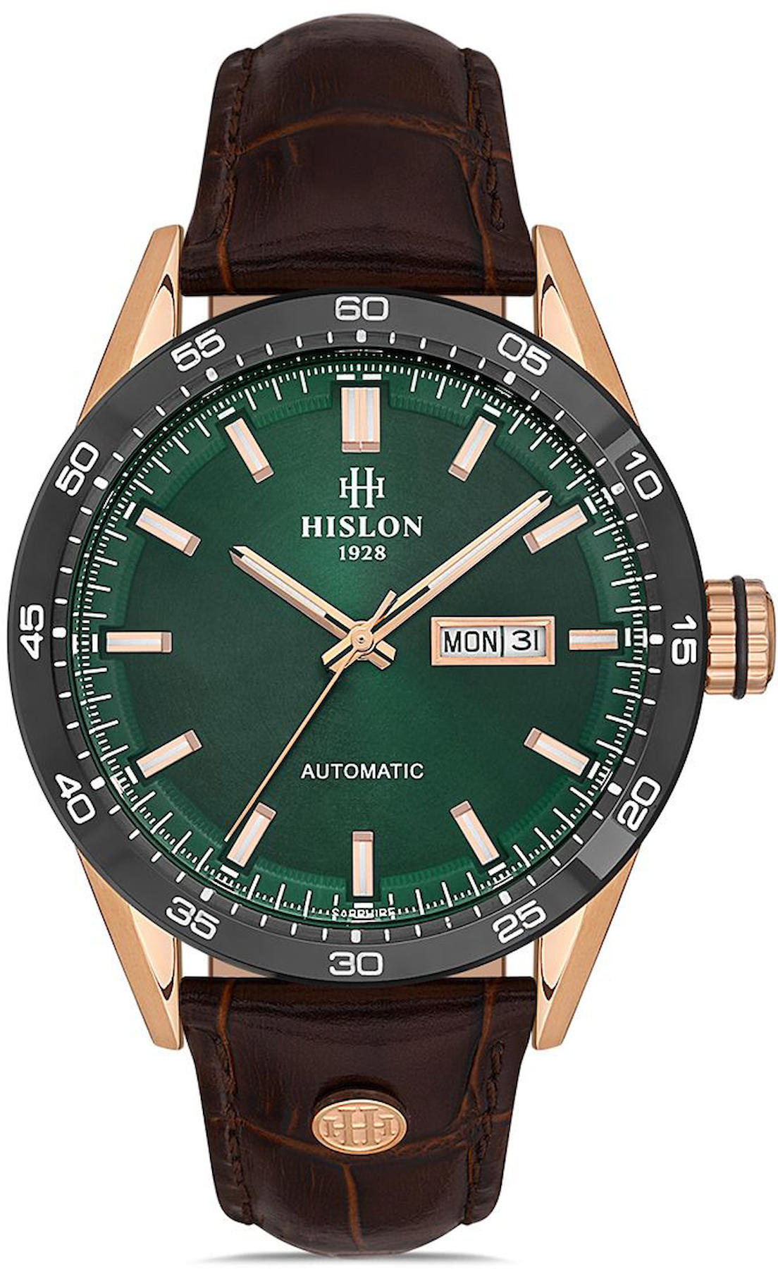 Hislon SD107T-15BR Takvimli 44 mm Kahverengi Deri Kordon Analog Kol Saati