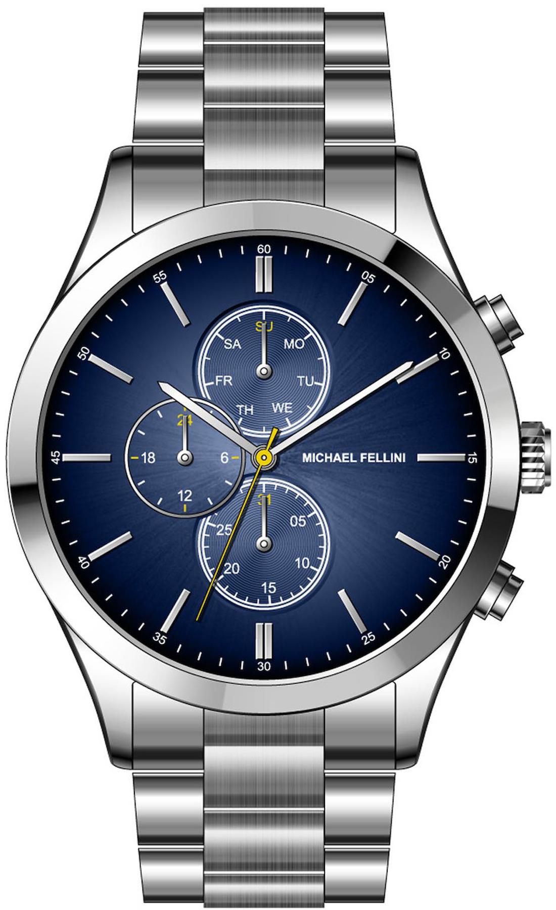 Michael Fellini 2351-1 Takvimli 44 mm Metal Kordon Analog Erkek Kol Saati
