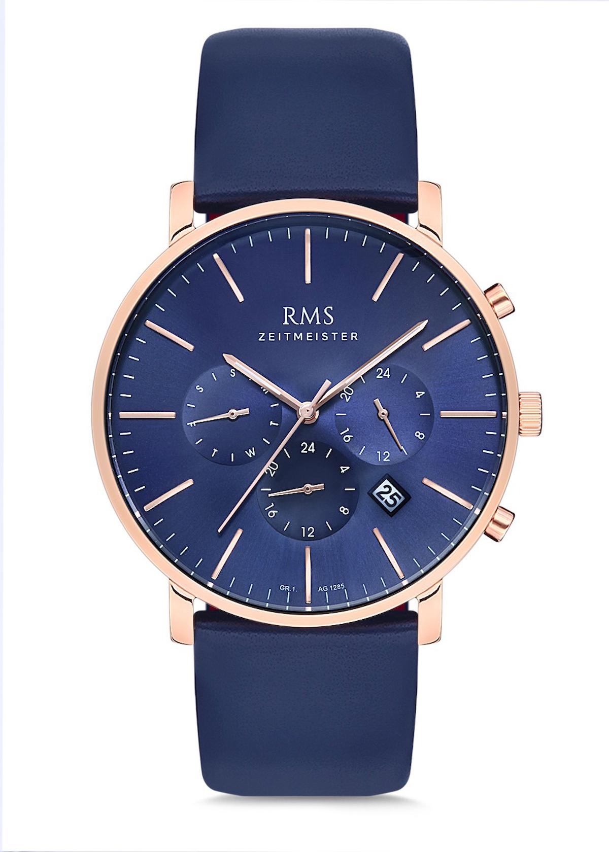 Romanson GR.1.AG1285.05 Takvimli 44 mm Lacivert Deri Kordon Analog Erkek Kol Saati