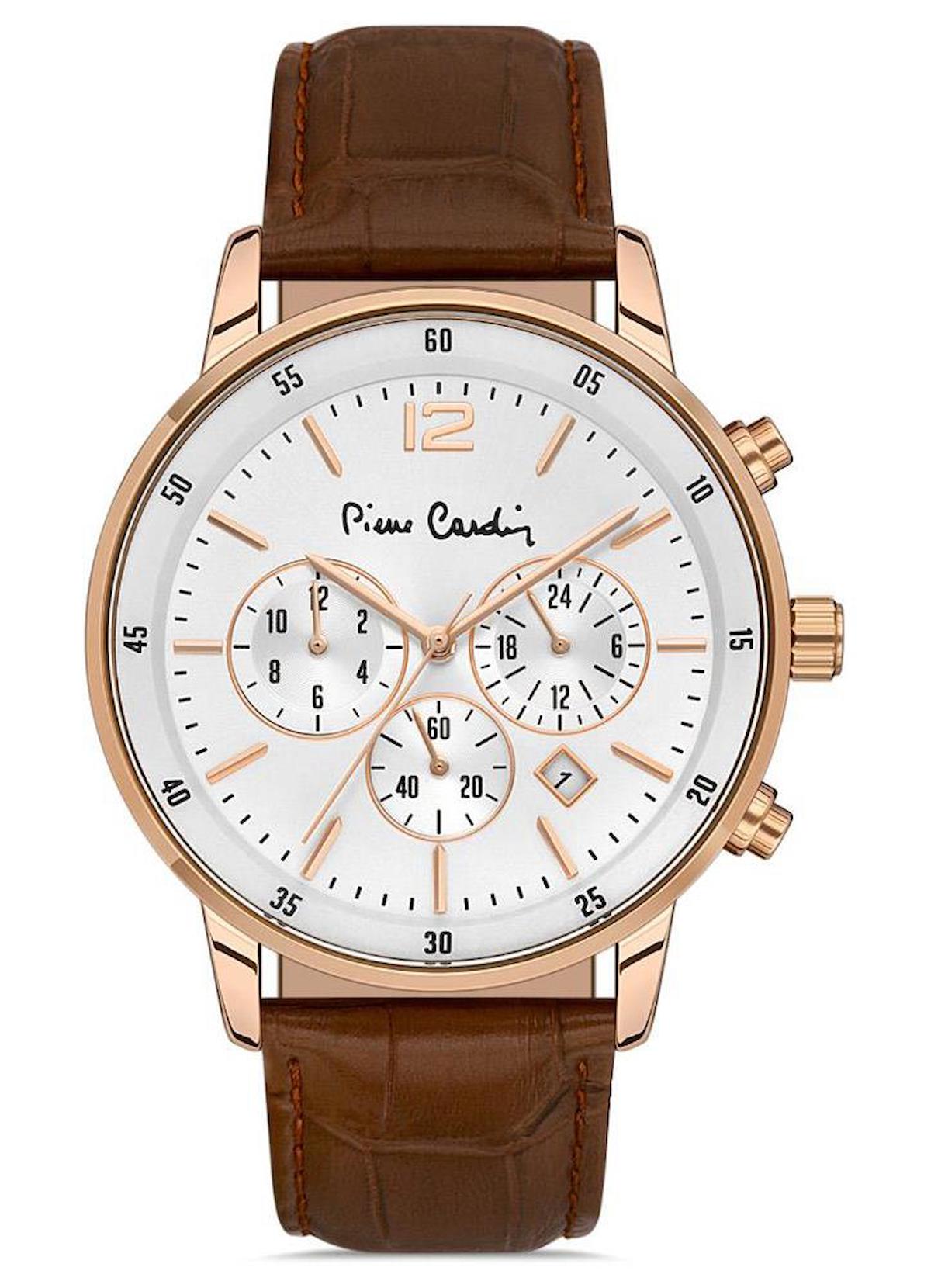 Pierre Cardin PC800501F04 Takvimli 44 mm Kahverengi Deri Kordon Analog Erkek Kol Saati