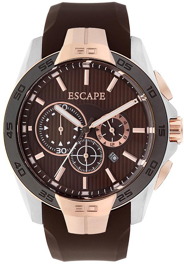 Escape EC1080-102 Takvimli 45 mm Kahverengi Silikon Kordon Analog Kol Saati