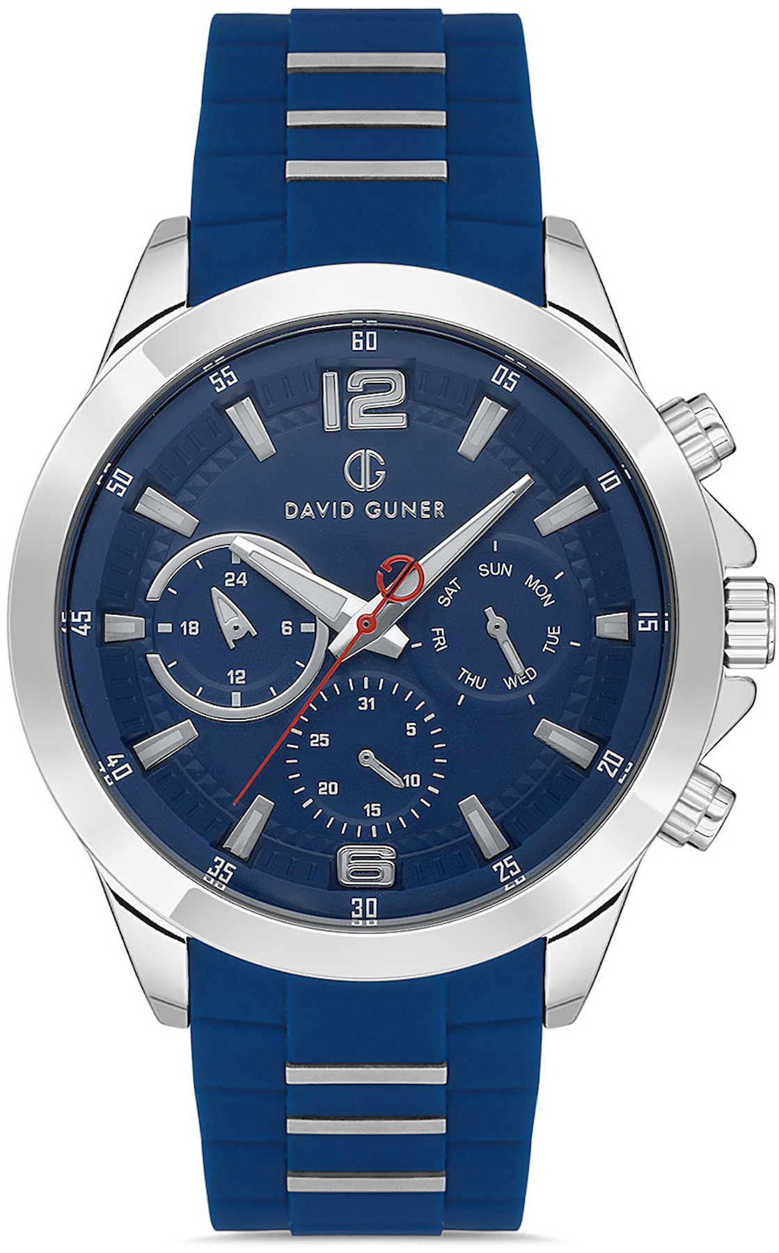 David Guner DG-8615GD-L3 Takvimli 42 mm Lacivert Silikon Kordon Analog Kol Saati