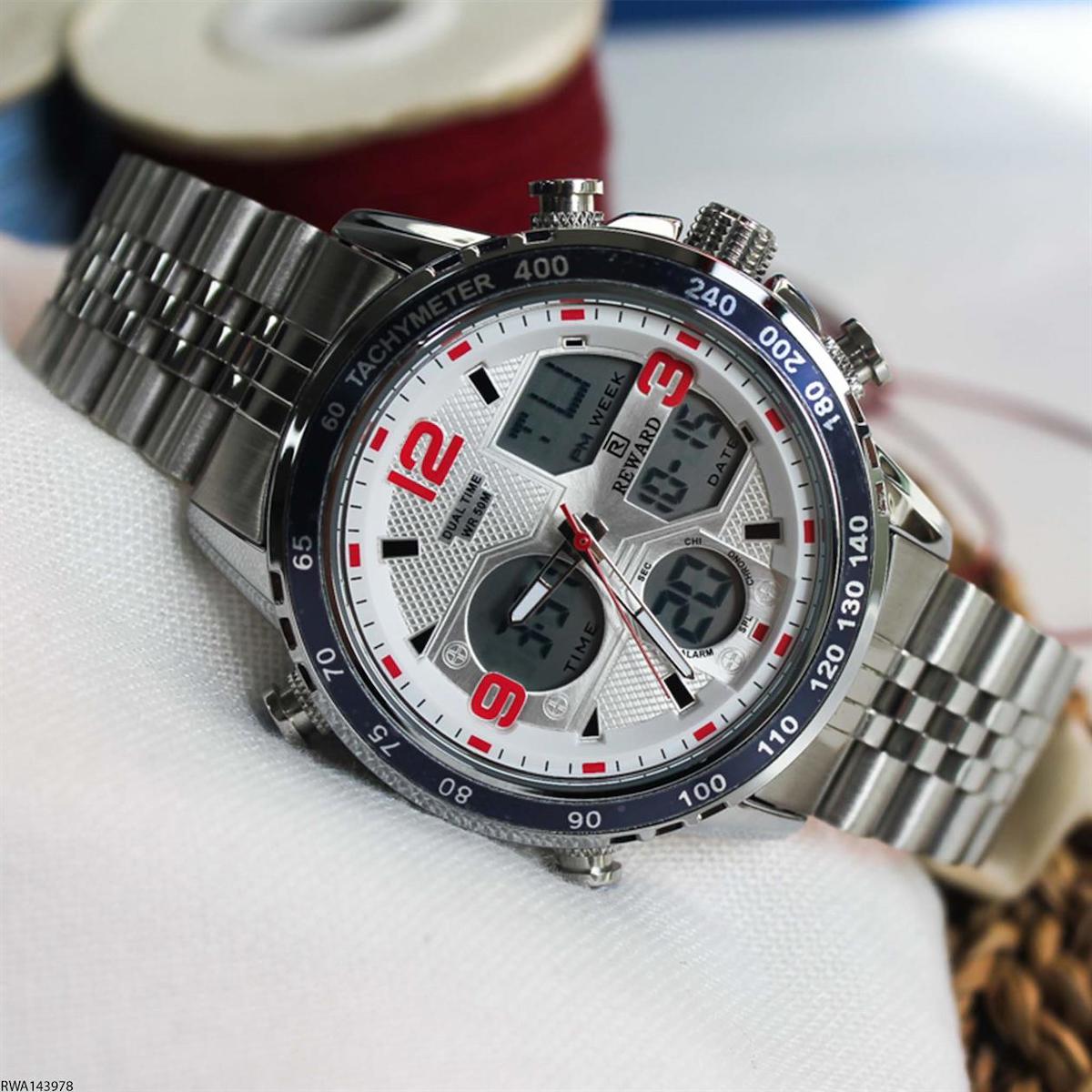 Reward RWA143978 Pusulalı Takvimli 45 mm Çelik Kordon Analog Erkek Kol Saati