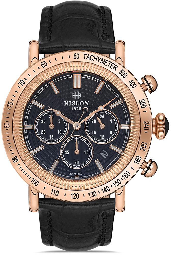 Hislon MS111R-04BR Pusulalı Takvimli 44 mm Siyah Deri Kordon Analog Kol Saati