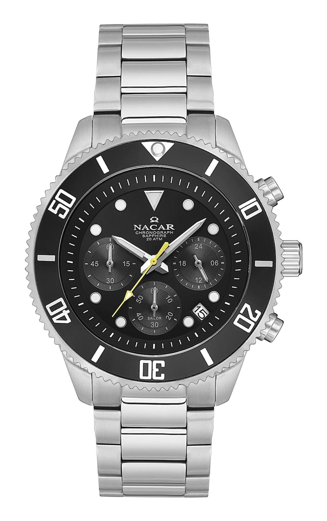 Nacar 37294238ABM Takvimli 44 mm Çelik Kordon Analog Kol Saati