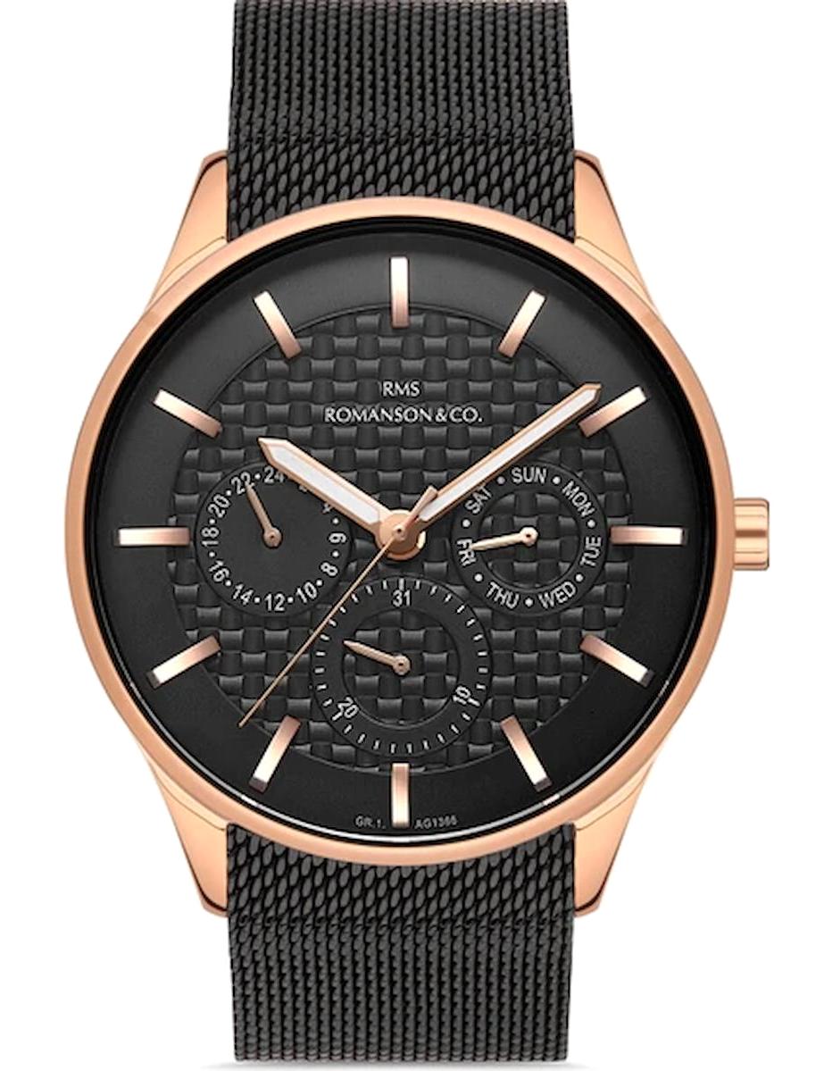 Romanson GR.1.AG1366.05 Takvimli 43 mm Siyah Çelik Kordon Analog Erkek Kol Saati