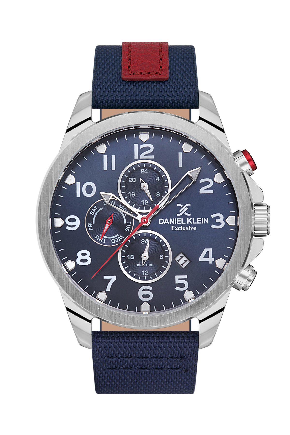 Daniel Klein DK.1.13538.2 Takvimli 45 mm Lacivert Deri Kordon Analog Erkek Kol Saati