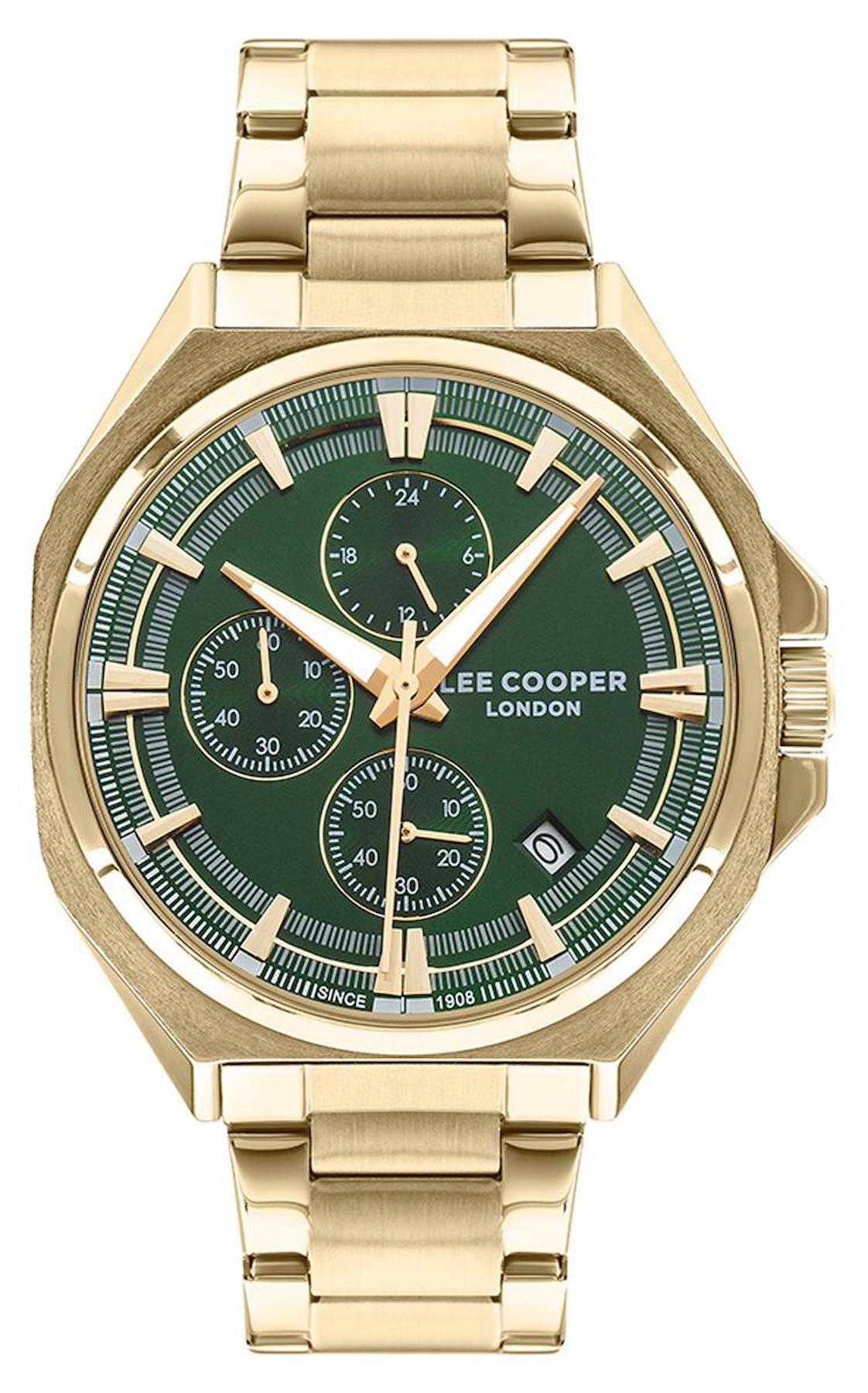 Lee Cooper LC07716.170-NM Takvimli Altın Metal Kordon Analog Erkek Kol Saati