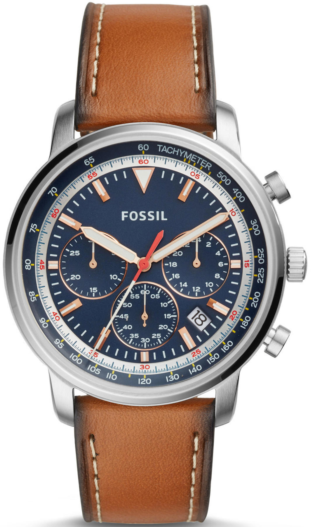 Fossil FS5414 Takvimli 44 mm Kahverengi Deri Kordon Analog Erkek Kol Saati