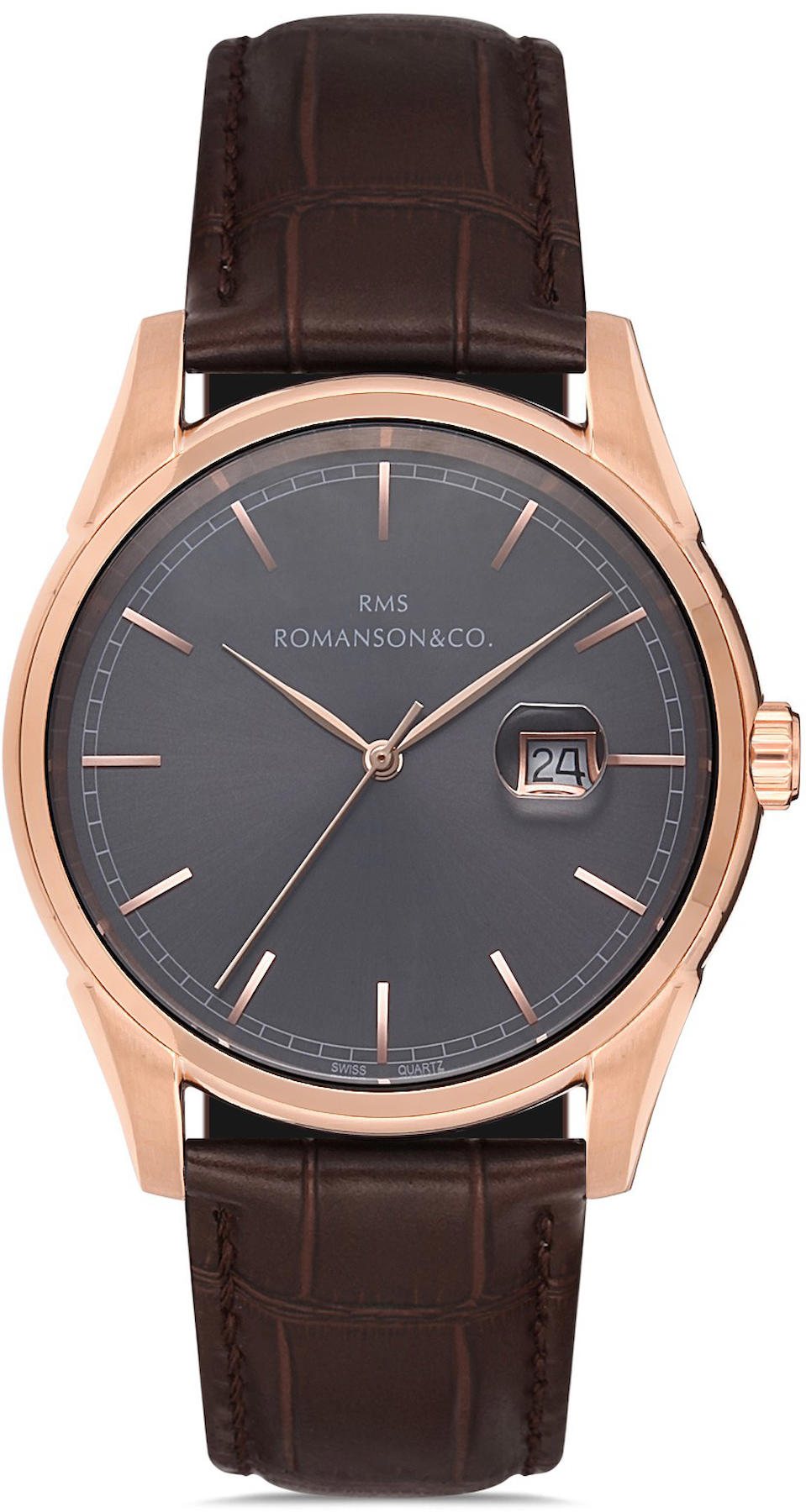 Romanson GR.1.AG1378.10 Takvimli 42 mm Kahverengi Deri Kordon Analog Kol Saati