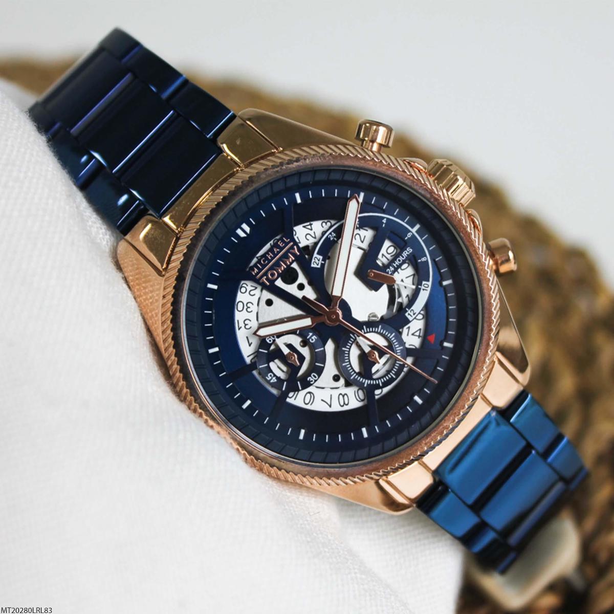 Michael Tommy MT20280LRL83 Takvimli 45 mm Lacivert Çelik Kordon Analog Erkek Kol Saati