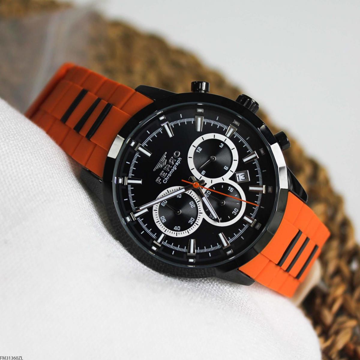 Ferro FM31360ZL Takvimli 44 mm Turuncu Silikon Kordon Analog Erkek Kol Saati