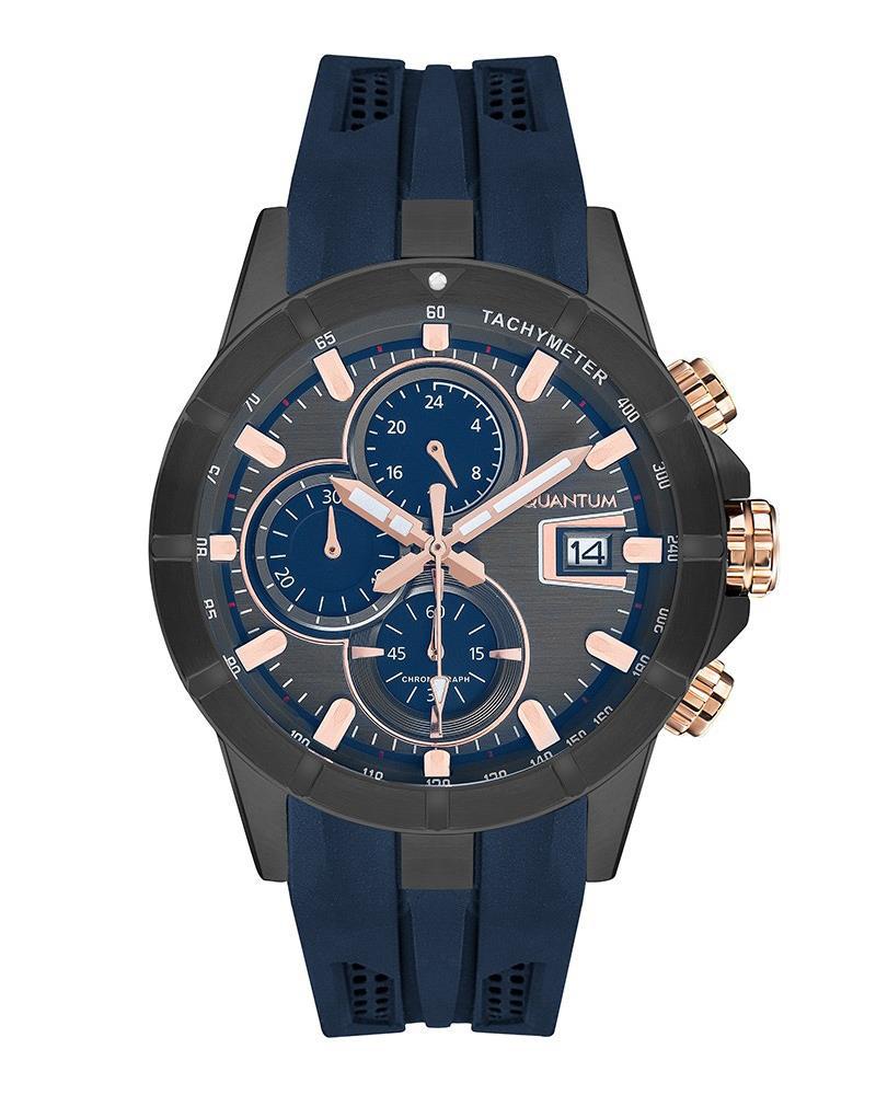Quantum HNG893.069 Takvimli 45 mm Lacivert Silikon Kordon Analog Erkek Kol Saati