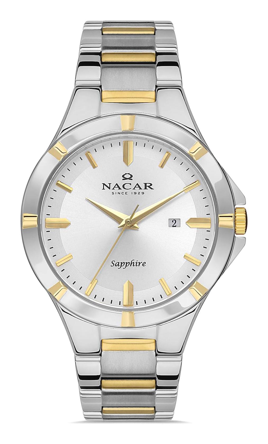 Nacar 36291032CSM Takvimli 44 mm Altın-Çelik Kordon Analog Kol Saati
