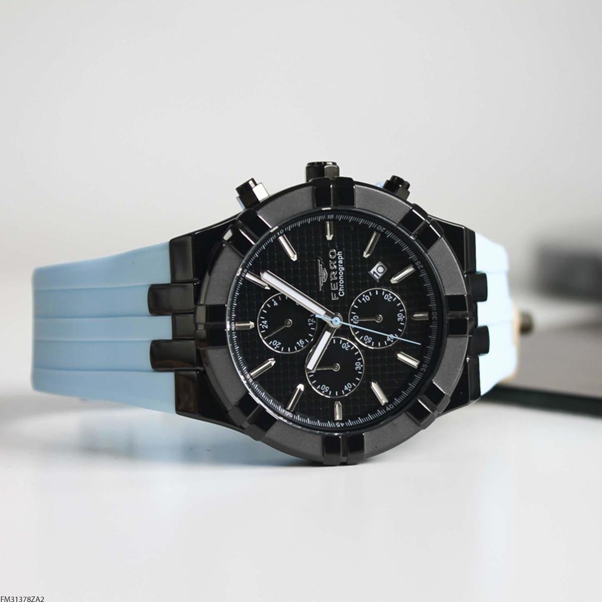 Ferro FM31378ZA2 Takvimli 45 mm Mavi Silikon Kordon Analog Erkek Kol Saati