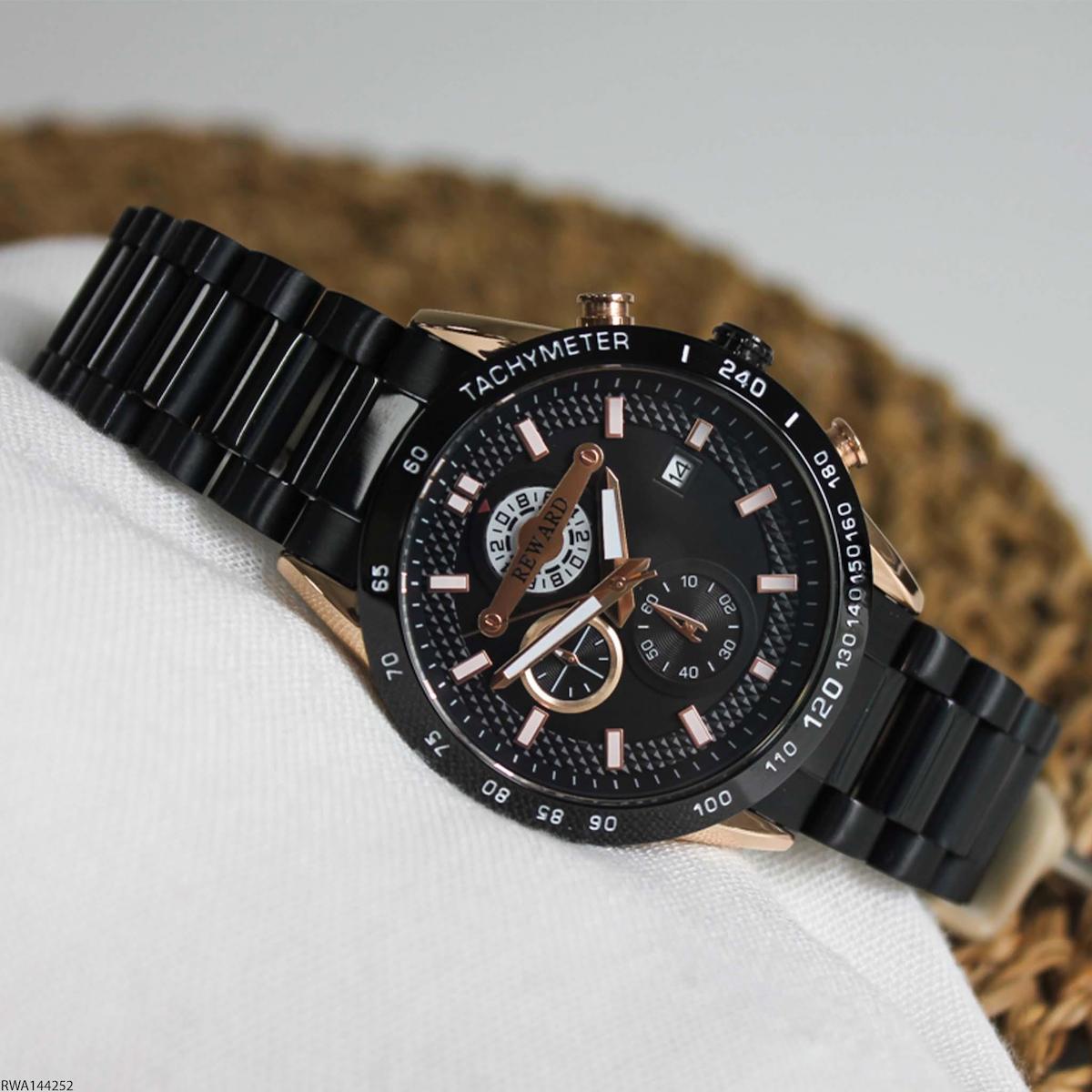 Reward RWA144252 Pusulalı Takvimli 45 mm Siyah Çelik Kordon Analog Erkek Kol Saati