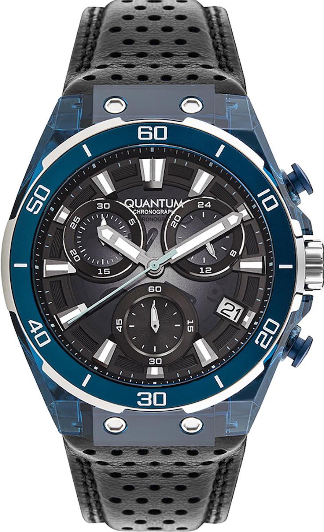 Quantum PWG1107.969 Takvimli 43 mm Siyah Deri Kordon Analog Erkek Kol Saati