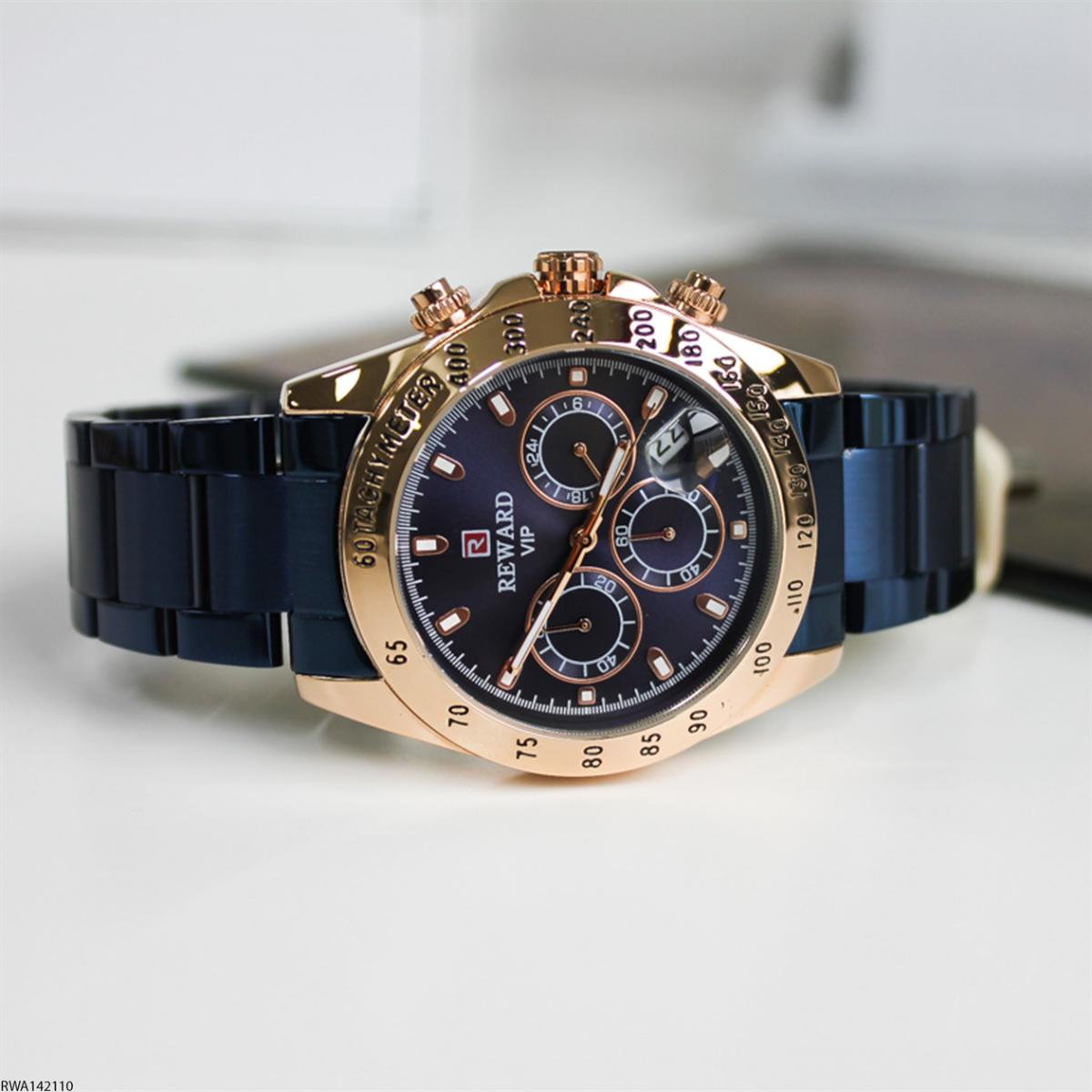Reward RWA142110 Pusulalı Takvimli 46 mm Lacivert Metal Kordon Analog Erkek Kol Saati
