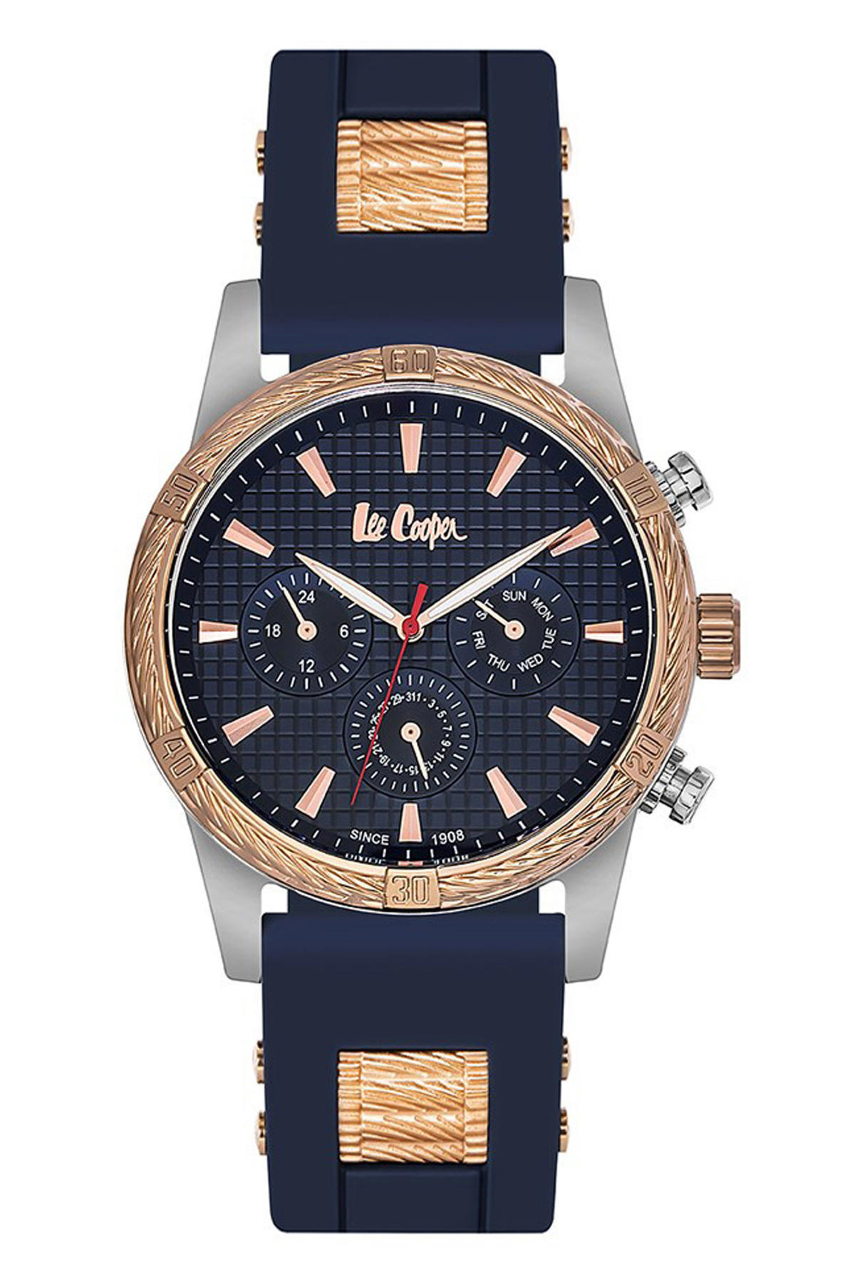 Lee Cooper LC06501.599 Takvimli 45 mm Lacivert-Rose Gold Silikon Kordon Analog Erkek Kol Saati