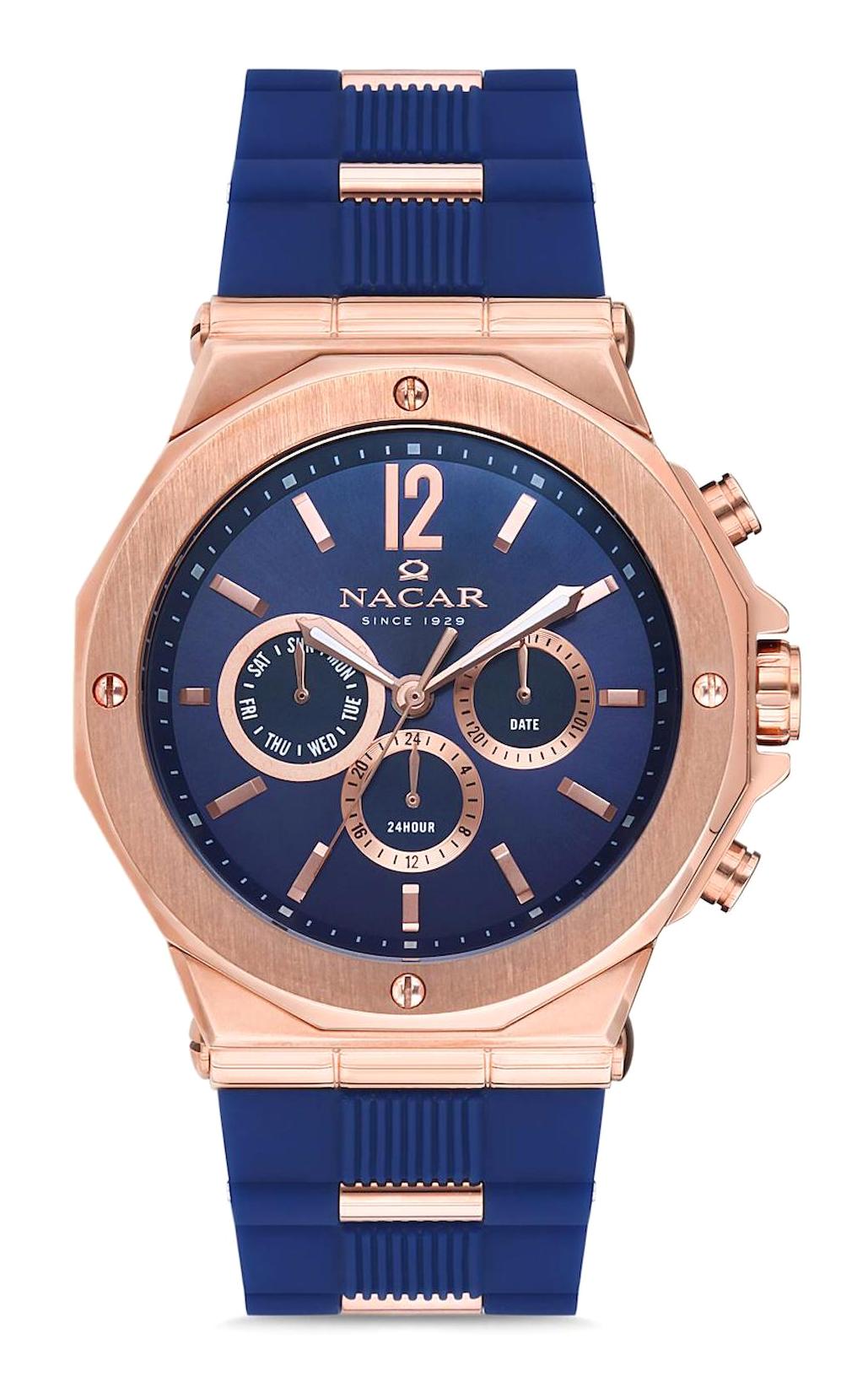 Nacar 0829430145RLS3 Takvimli 44 mm Mavi Çelik Kordon Analog Kol Saati