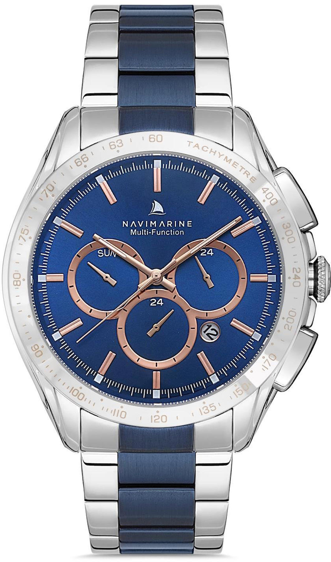 Navimarine NVM67-L3 Takvimli 46 mm Gri-Rose Gold Çelik Kordon Analog Kol Saati
