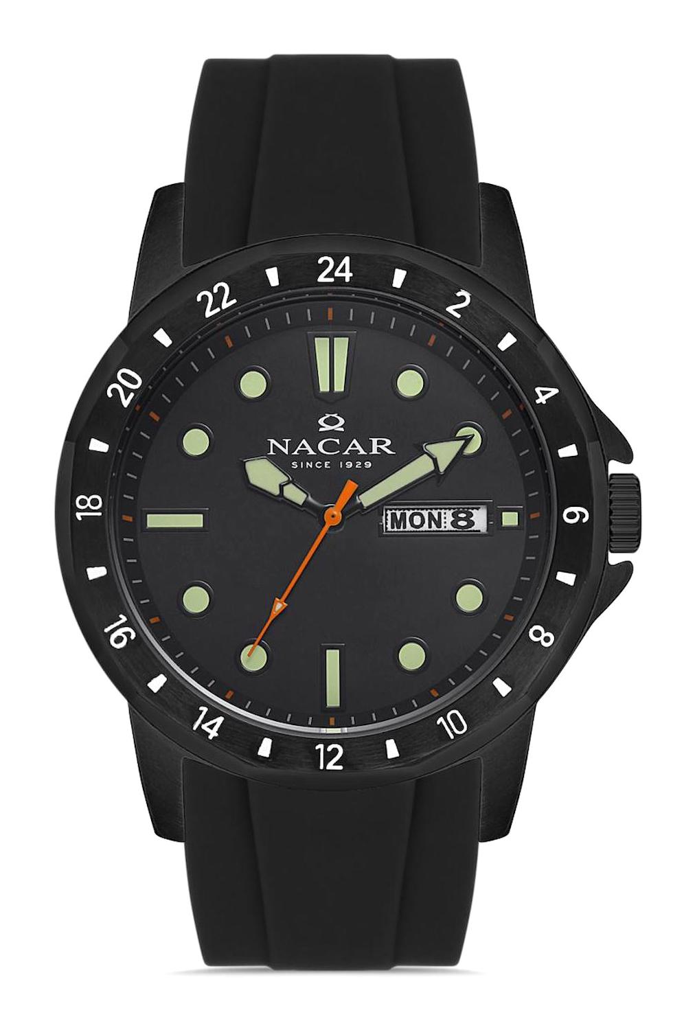 Nacar 21297208BBS1 Takvimli 44 mm Siyah Çelik Kordon Analog Kol Saati
