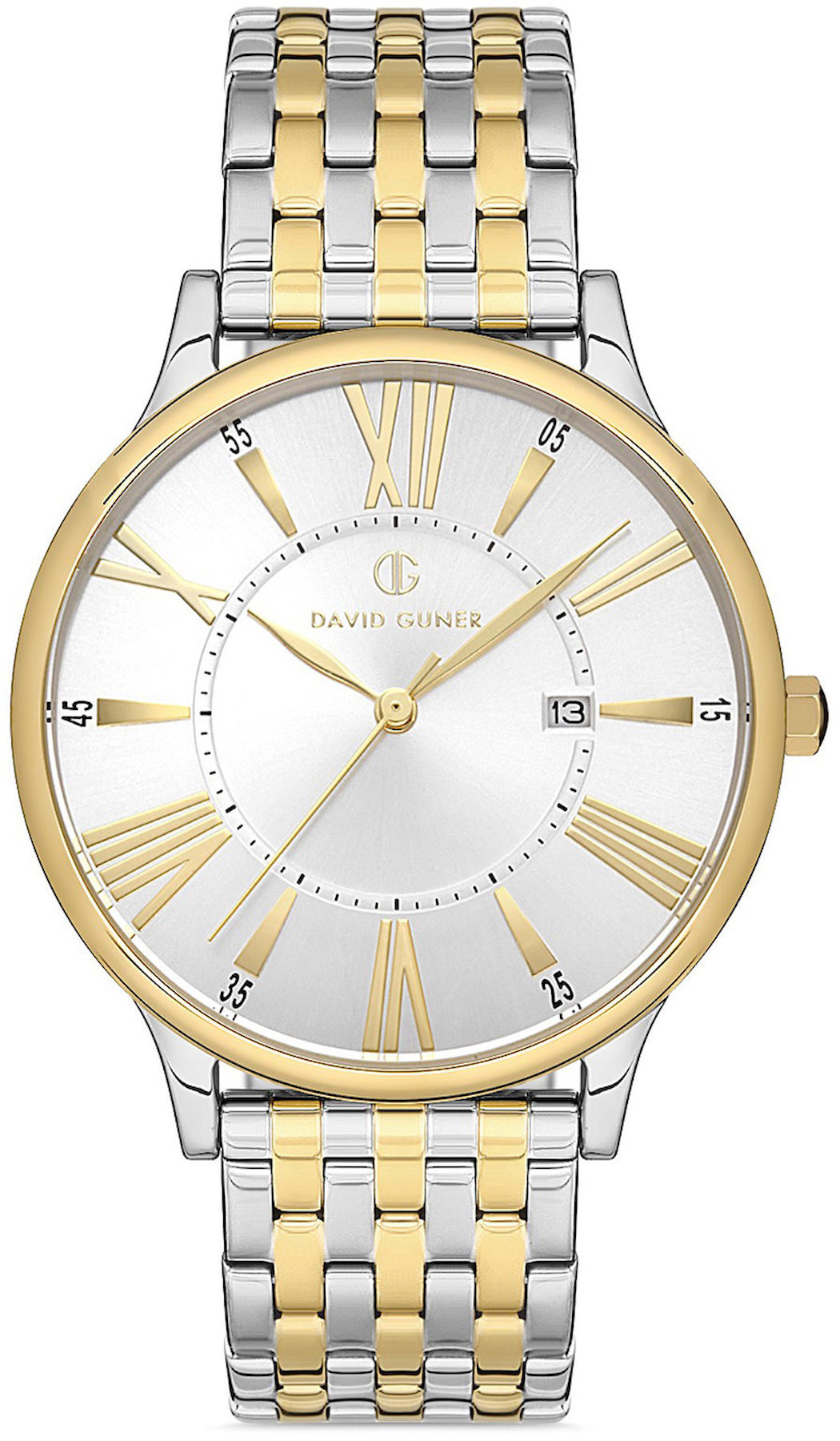 David Guner DG-8206GA-D1 Takvimli 42 mm Altın-Çelik Kordon Analog Kol Saati