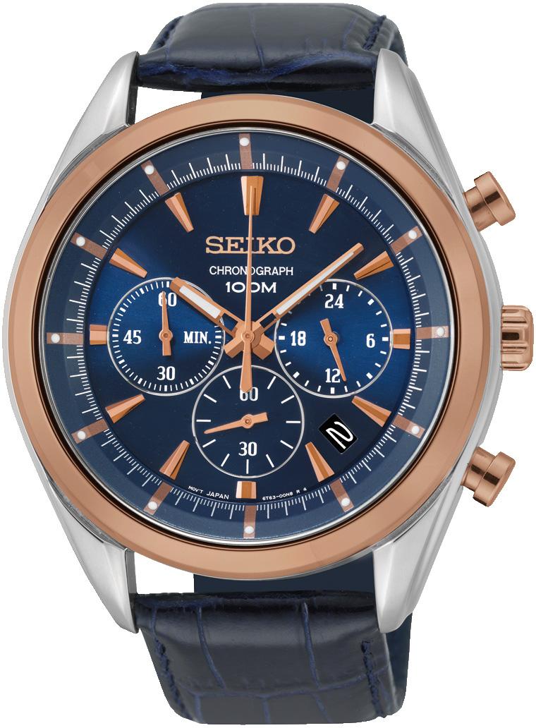 Seiko SSB160P Takvimli 43.5 mm Lacivert Deri Kordon Analog Kol Saati