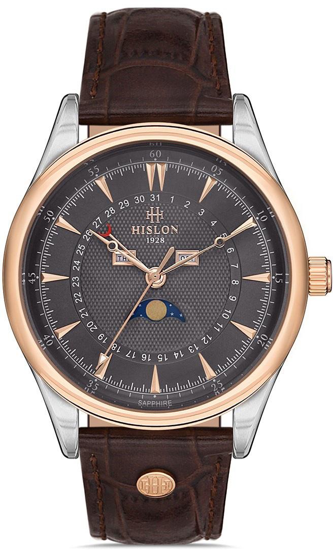 Hislon TM101T-05KR Takvimli 44 mm Kahverengi Deri Kordon Analog Kol Saati