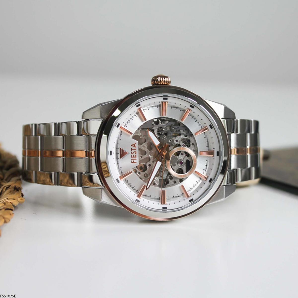 Fiesta FS51075E 45 mm Gri-Rose Gold Çelik Kordon Analog Erkek Kol Saati