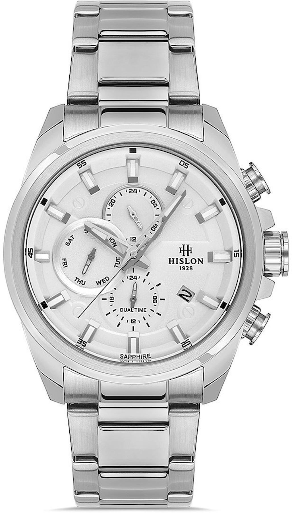 Hislon DT131S-02SS Pusulalı Takvimli 44 mm Çelik Kordon Analog Kol Saati