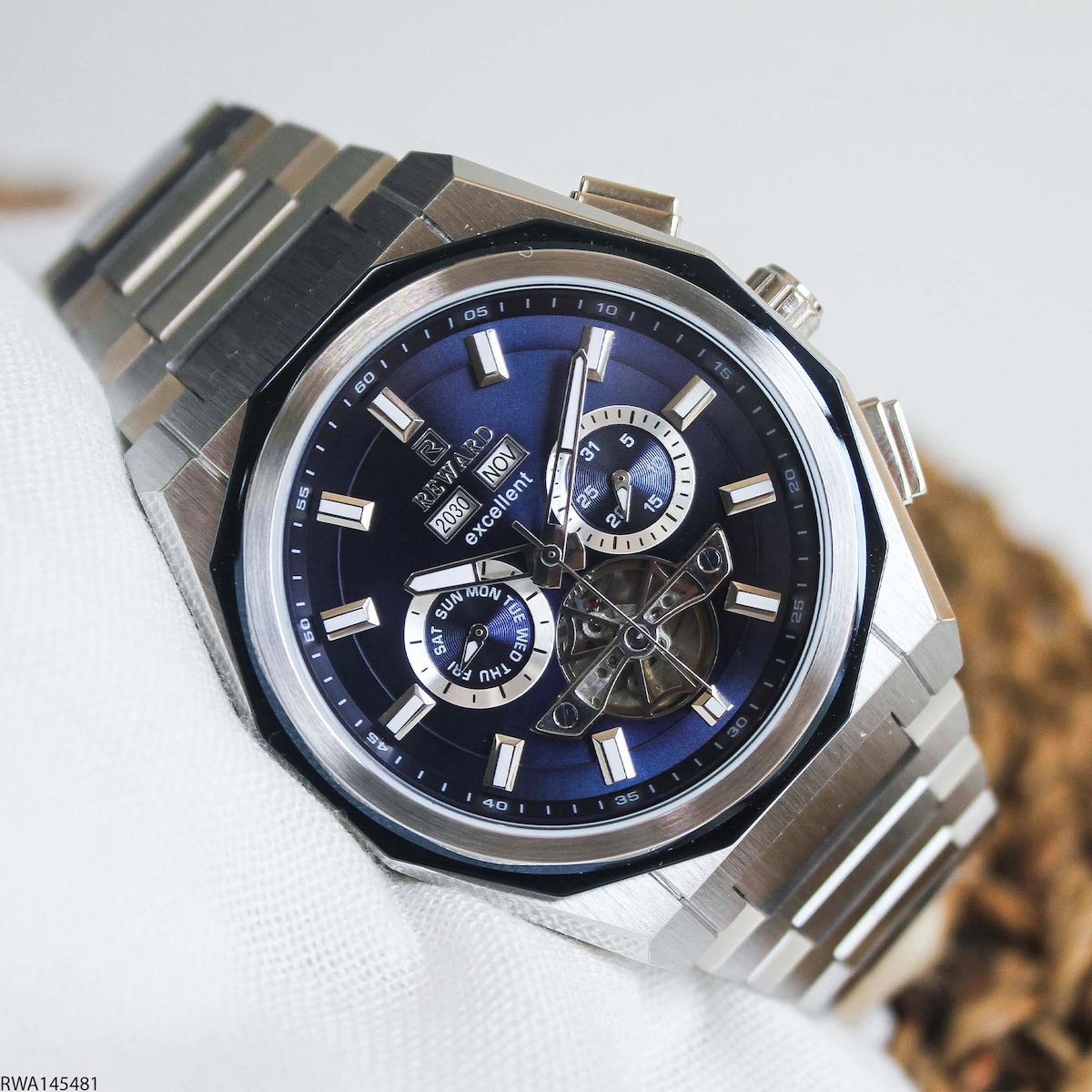 Reward RWA145481 Takvimli 46 mm Çelik Kordon Analog Erkek Kol Saati
