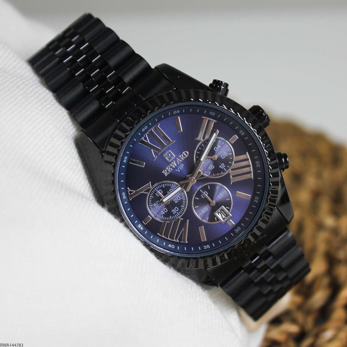 Reward RWA144783 Takvimli 43 mm Siyah Çelik Kordon Analog Erkek Kol Saati