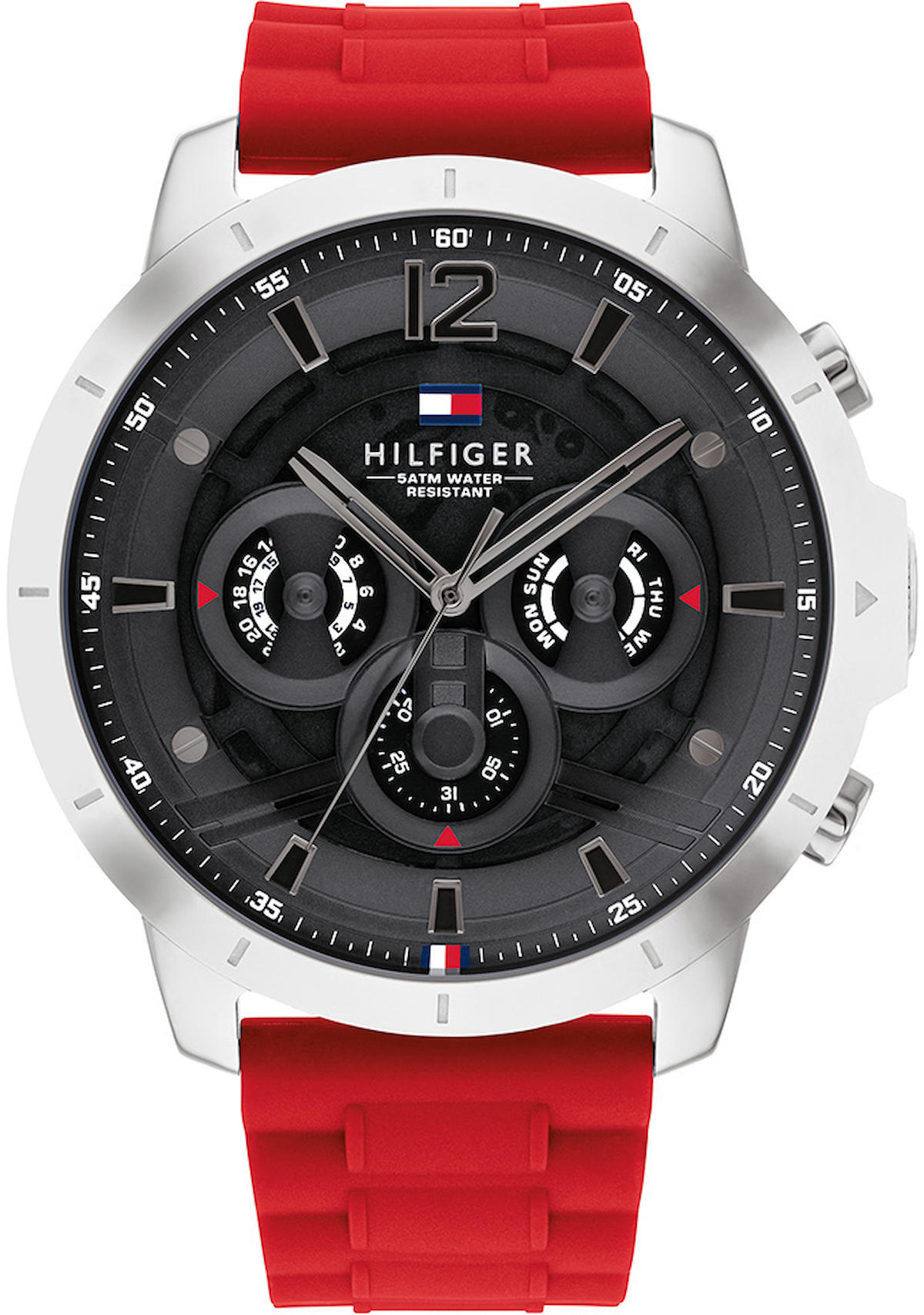 Tommy Hilfiger TH1710490 Takvimli 44 mm Kırmızı Silikon Kordon Analog Erkek Kol Saati