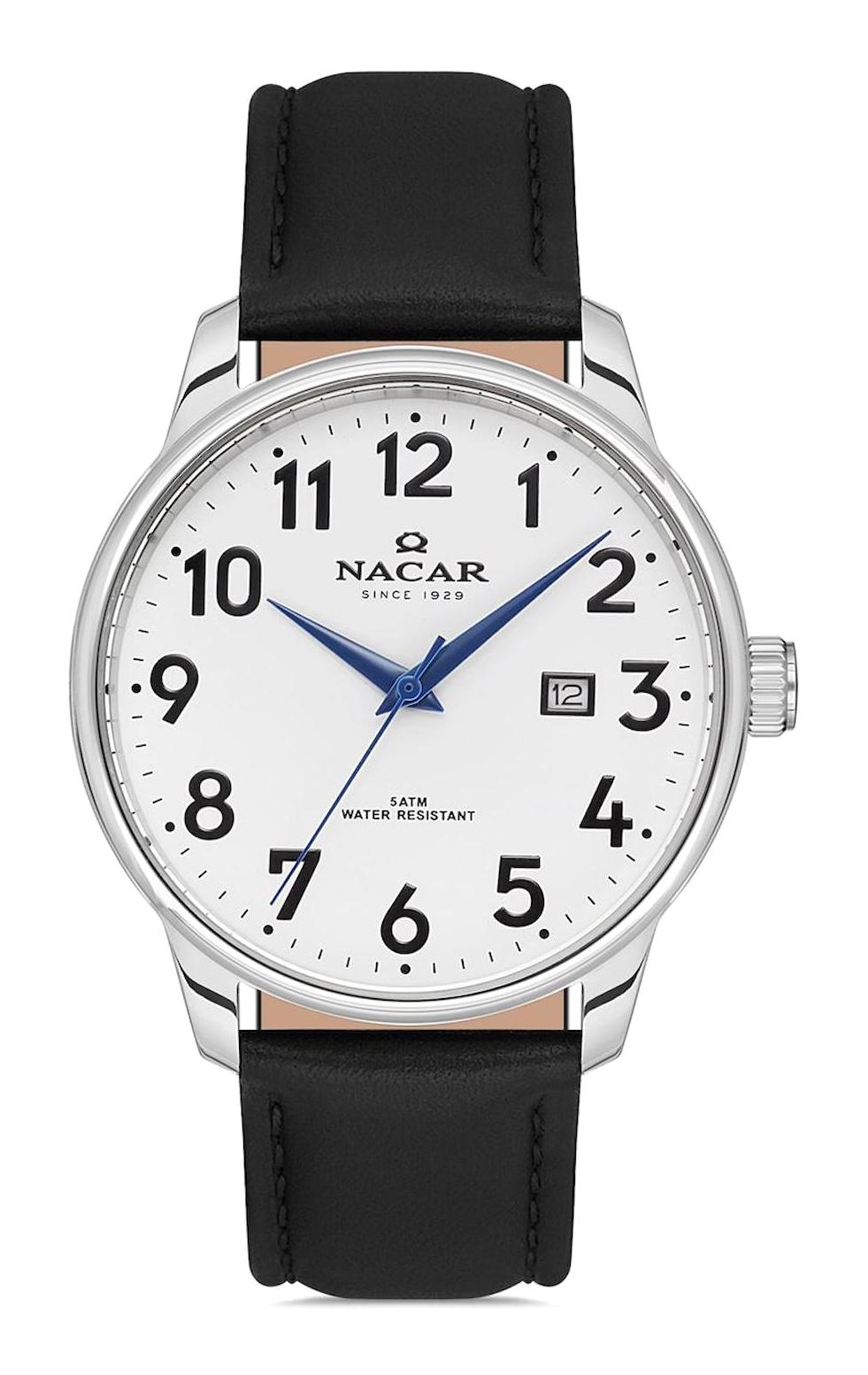 Nacar 21297170AWL1 Takvimli 44 mm Siyah Çelik Kordon Analog Kol Saati