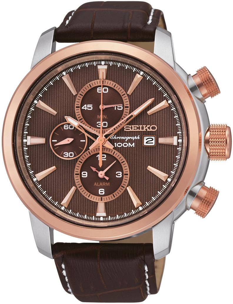 Seiko SNAF52P Takvimli 44 mm Kahverengi Deri Kordon Analog Kol Saati