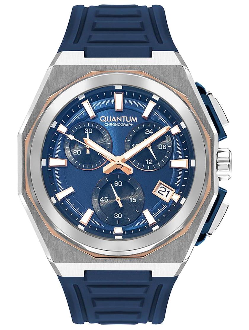 Quantum HNG1066.399 Takvimli 45 mm Lacivert Silikon Kordon Analog Erkek Kol Saati