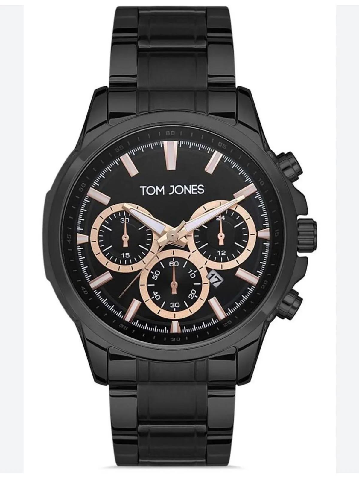 Tom Jones TJ-1-2291 Takvimli 44 mm Siyah Çelik Kordon Analog Erkek Kol Saati