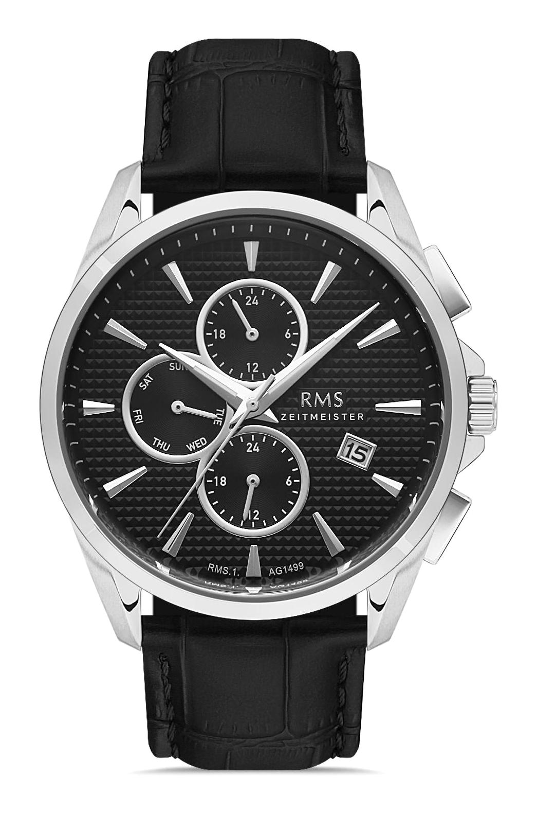 Grand Romanson RMS.1.AG1499.02 Takvimli 45 mm Siyah Deri Kordon Analog Erkek Kol Saati