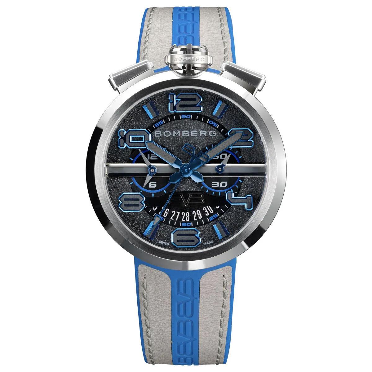 Bomberg BB-RS45CHSS1443 Takvimli 45 mm Gri-Mavi Deri Kordon Analog Erkek Kol Saati