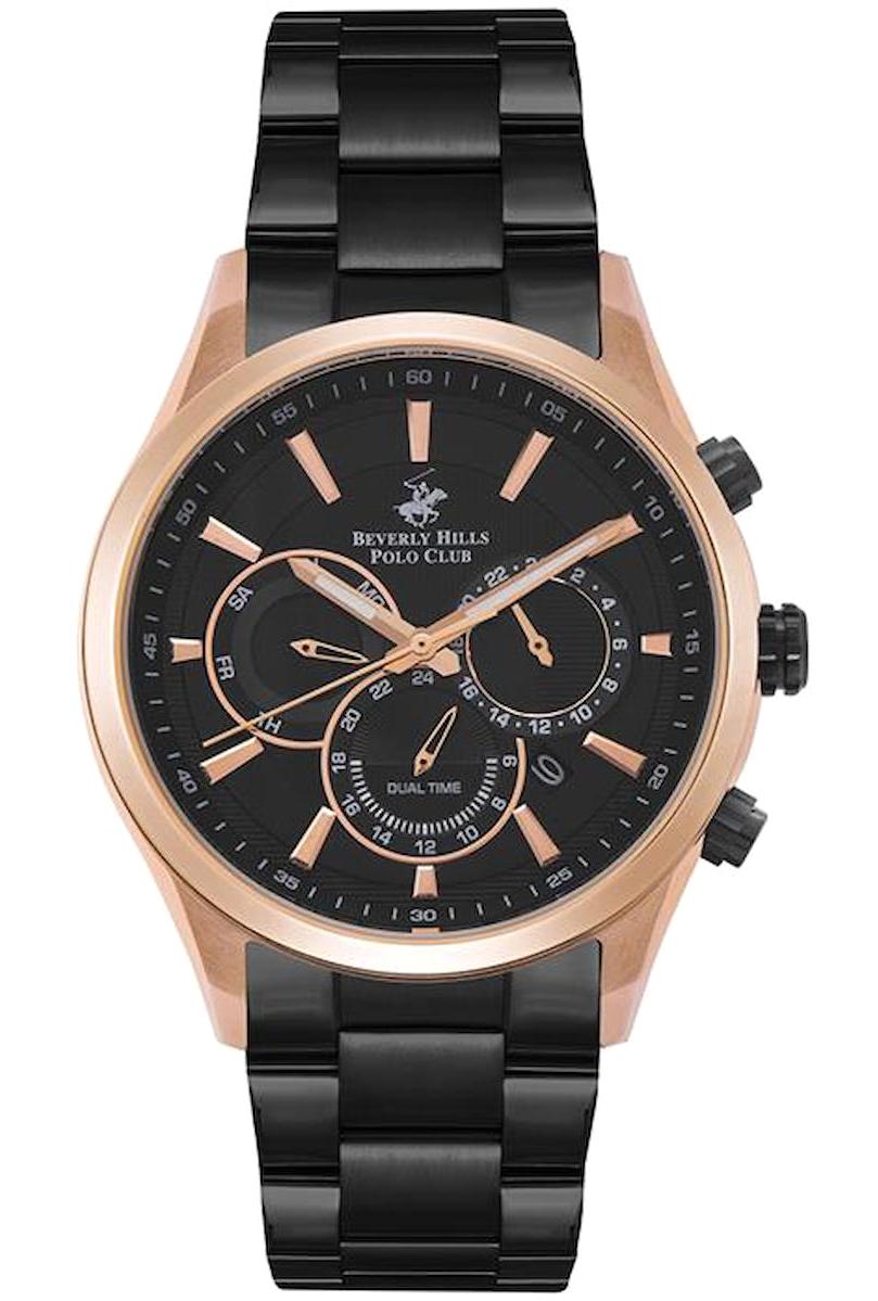 Beverly Hills Polo Club BP3016X450 Takvimli 43 mm Siyah Çelik Kordon Analog Kol Saati