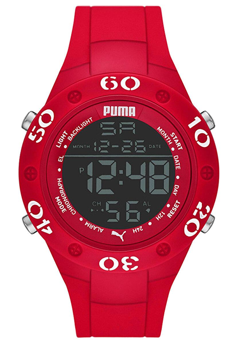 Puma P6037 Takvimli Kırmızı Silikon Kordon Analog Erkek Kol Saati